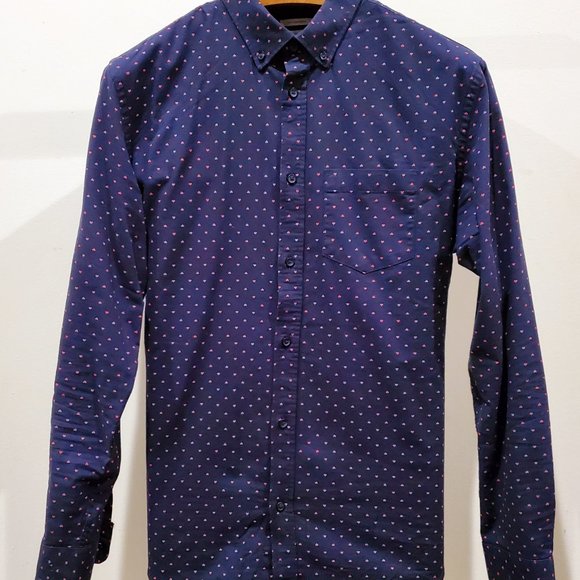 Old Navy Mini Heart Oxford Button Down Large Tall - Picture 2 of 9